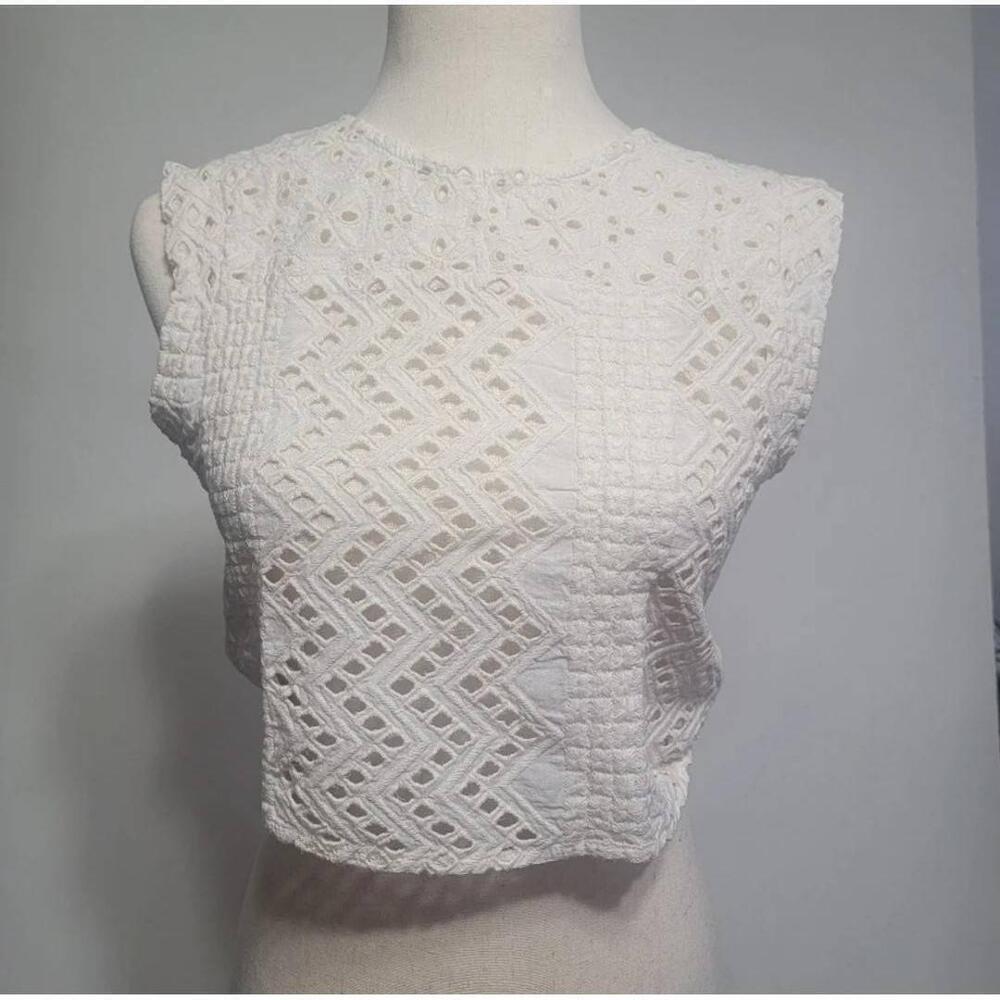 Zara Guipure Embroidery Crop Blouse Lace Short Sleeve Crewneck Size Small - Picture 2 of 12